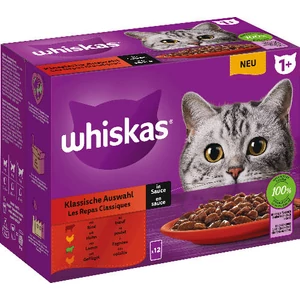 Whiskas 12x85g alutasakos  Húsos Klasszikus válogatás (marha,csirke,bárány, baromfi szószban)