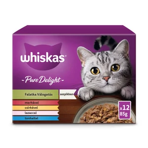 WHISKAS PURE DELIGHT  12x85g Alutasakos halas-húsos mix (tonhal,lazac,csirke,marha)