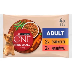 PURINA ONE Mini/Small Adult (marha,marha szószban) nedves eledel kutyák részére (4x85g)