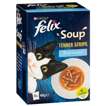 FELIX Soup Tender strips Halas válogatás szószban nedves macskaeledel falatkákkal 6x48g