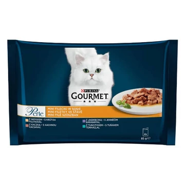 Gourmet PERLE Mini filé pulykával/tonhallal/kacsával/báránnyal nedves macskaeledel 4x85 g