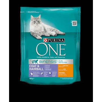 Purina ONE COAT&amp;HAIRBALL Csirke,teljes kiõrlésû gabona, száraz macskaeledel 800g