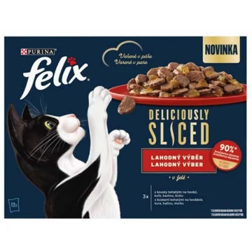 Felix DELICIOUSLY SLICED Házias válogatás aszpikban nedves macskaeledel 12x80g