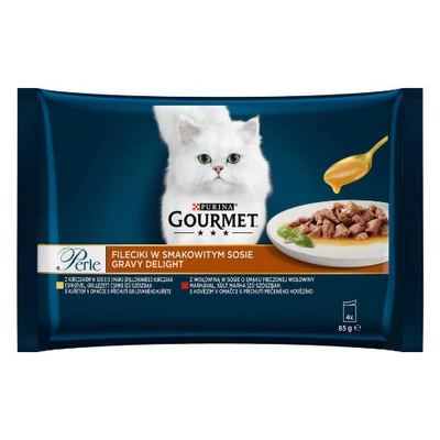 Gourmet Perle gravy delight csirke/marha, macskaeledel 4x85g