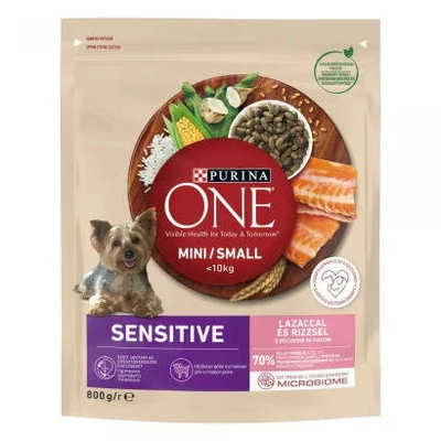 Purina ONE Mini SENSITIVE Lazac rizs száraz kutyaeledel 800g