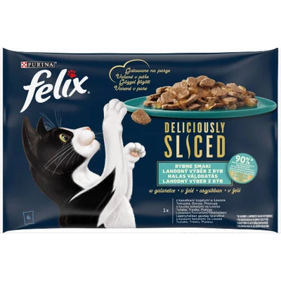 Felix DELICIOUSLY SLICED Halas válogatás aszpikban nedves macskaeledel 4x80g