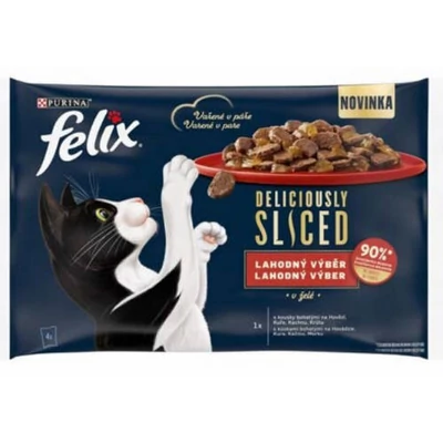 Felix DELICIOUSLY SLICED Házias válogatás aszpikban nedves macskaeledel 4x80g