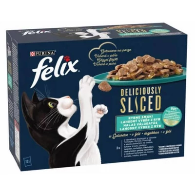 Felix DELICIOUSLY SLICED Halas válogatás aszpikban nedves macskaeledel 12x80g