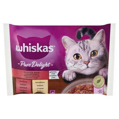 Whiskas Pure Delight Adult 1+ - Nedves eledel (marha-,csirke-, aszpikban) macskák részére (4x85g)